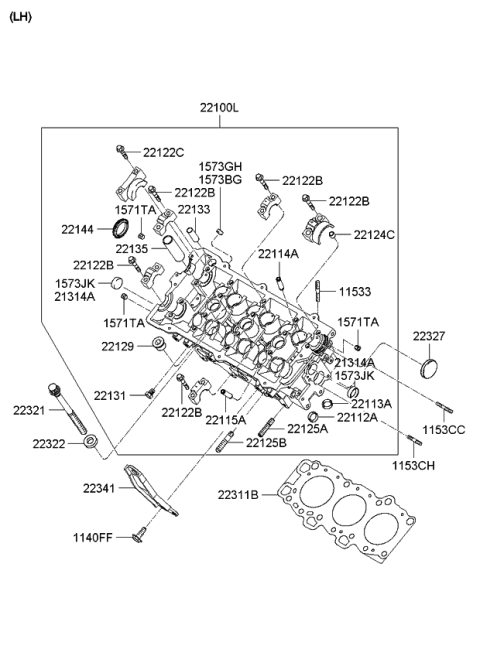 2009 Kia Sportage Head Assembly-Cylinder Diagram for 22100372A0