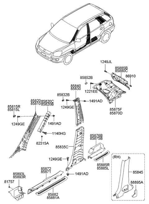 2008 Kia Sportage Interior Side Trim Diagram