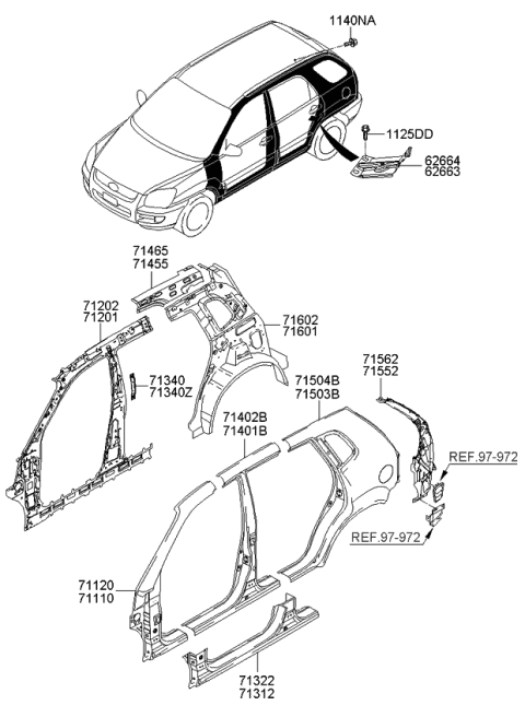 2008 Kia Sportage Side Body Panel Diagram