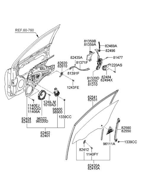 2007 Kia Sportage Run-Front Door Window Glass Diagram for 825401F000