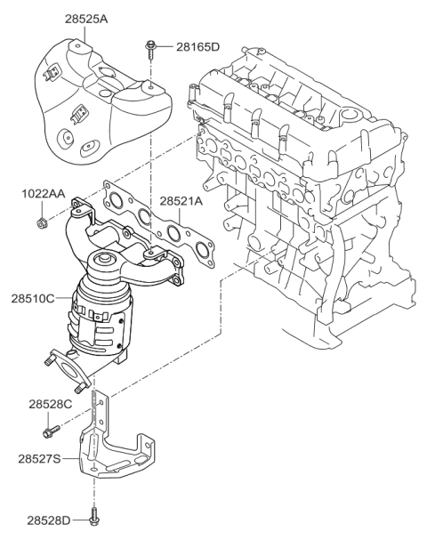 2014 Kia Sorento Exhaust Manifold Catalytic Assembly Diagram for 285102G445