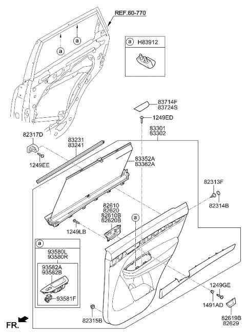 2014 Kia Sorento Panel Complete-Rear Door Trim Diagram for 833011U800AUS