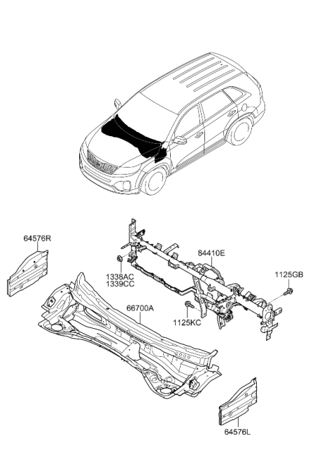 2013 Kia Sorento Panel Assembly-COWL Comp Diagram for 667001U500
