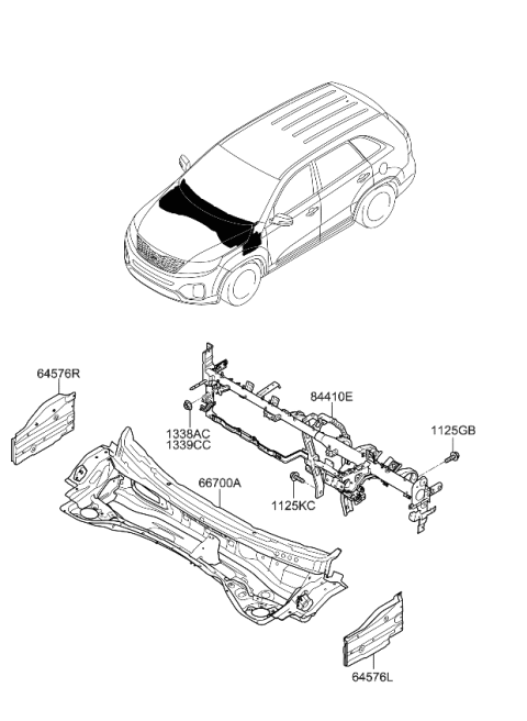 2013 Kia Sorento Panel-Fender Apron Upper Diagram for 645761U500