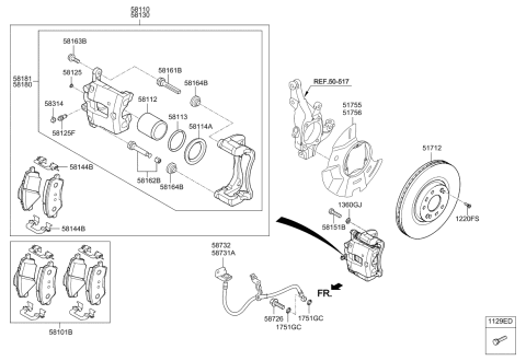 2014 Kia Sorento Brake Front Hose, Right Diagram for 587322P100