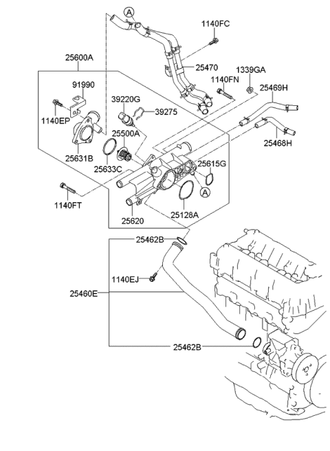 2013 Kia Sorento Coolant Pipe & Hose Diagram 1