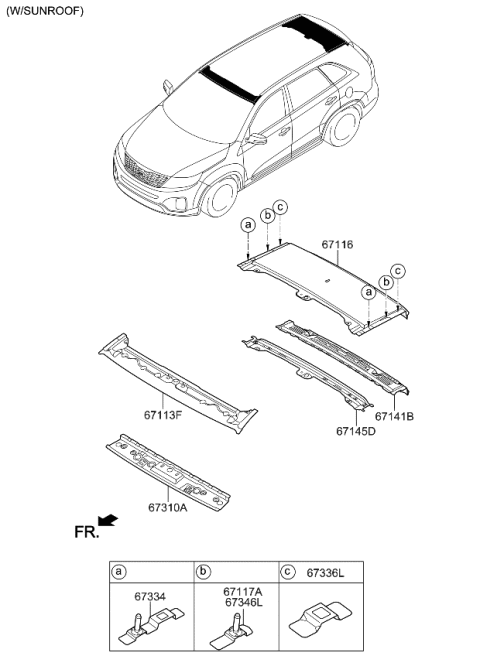 2013 Kia Sorento Bracket-Molding Clip Mounting Diagram for 673332P700