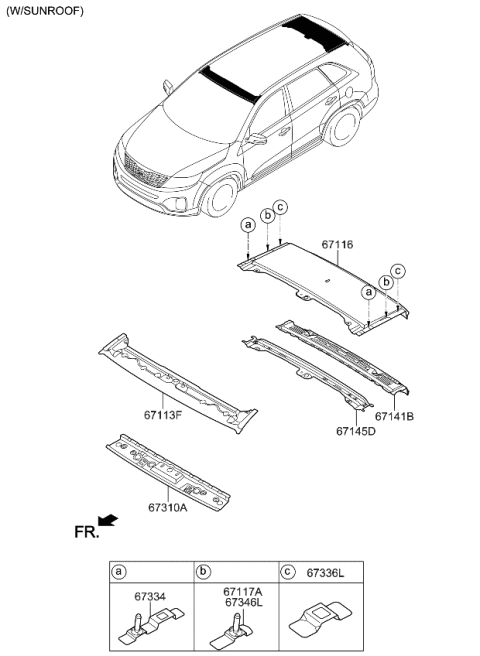 2013 Kia Sorento Panel-Roof Front Diagram for 671132P700