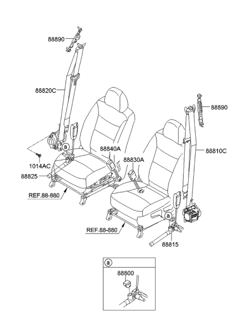 2013 Kia Sorento Front Seat Belt Assembly Right Diagram for 888201U700UP