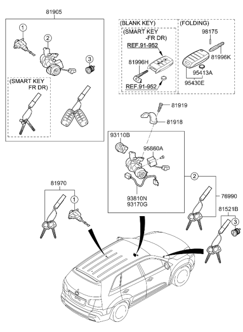 2014 Kia Sorento Key & Cylinder Set Diagram