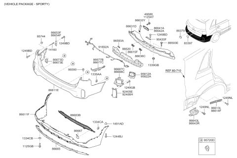2014 Kia Sorento Rear Bumper Center Mesh Diagram for 866801U700