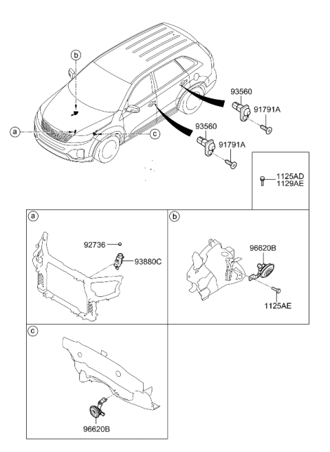 2014 Kia Sorento Horn Assembly-Burglar Alarm Diagram for 966302P100