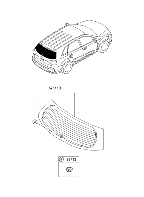 2013 Kia Sorento Rear Window Glass & Moulding Diagram