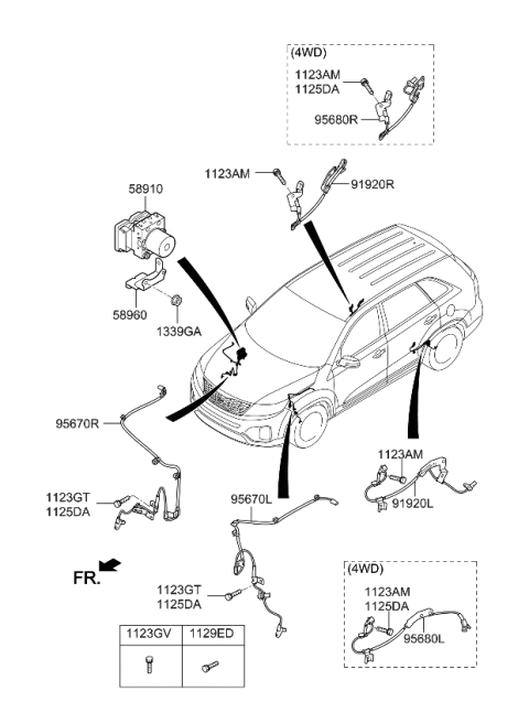 2014 Kia Sorento Cable Assembly-Abs Ext R Diagram for 919202W100