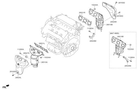 2013 Kia Sorento Exhaust Manifold Catalytic Assembly, Right Diagram for 285103CFT0