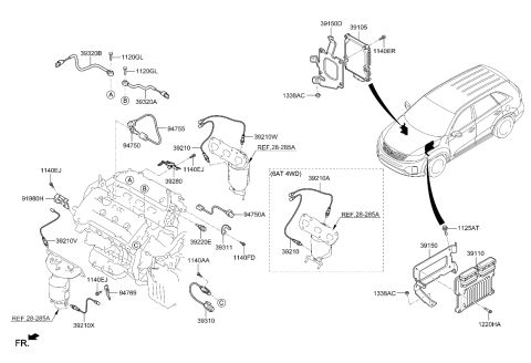 2014 Kia Sorento Engine Ecm Control Module Diagram for 391003CXN0