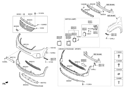 2014 Kia Sorento RETAINER Assembly-Bumper Diagram for 8659028000