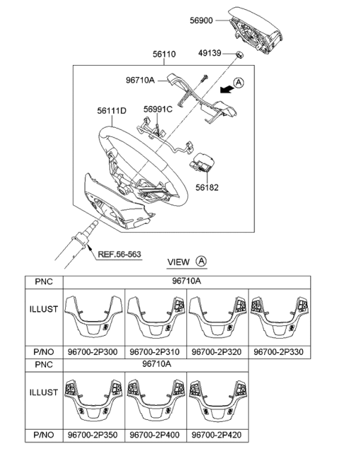 2013 Kia Sorento Steering Wheel Assembly Diagram for 561101U850BB8