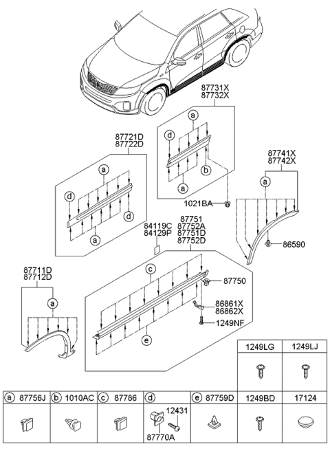 2014 Kia Sorento MOULDING Assembly-Side S Diagram for 877521U200