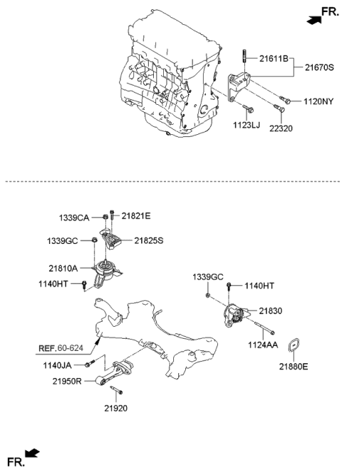 2013 Kia Sorento Roll Rod Bracket Assembly Diagram for 219502P900