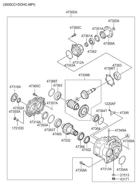 2013 Kia Sorento Transfer Assembly Diagram for 473003B600
