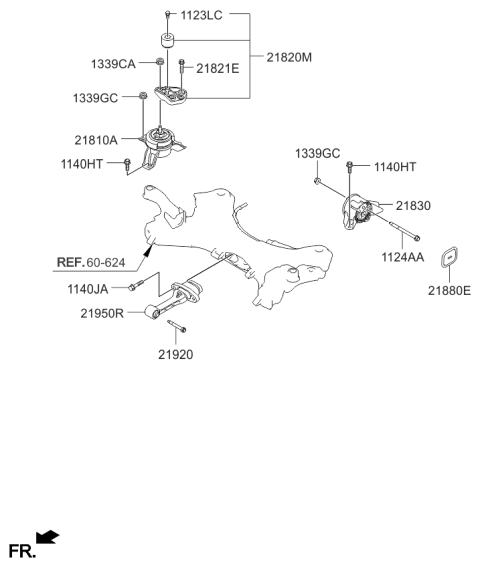 2013 Kia Sorento Roll Rod Bracket Assembly Diagram for 219502P950