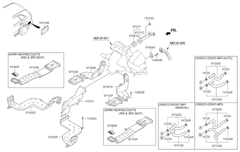 2013 Kia Sorento Duct Assembly-Rear,LH Diagram for 973641U050