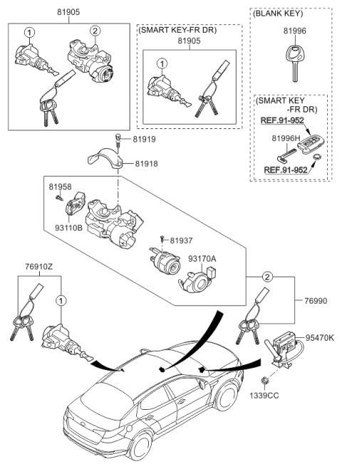 2013 Kia Optima Ignition Lock Cylinder Diagram for 819002TA00