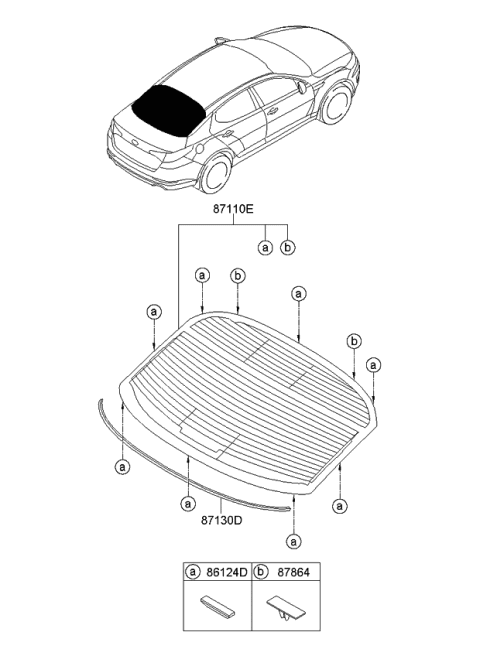 2012 Kia Optima Rear Window Glass & Moulding Diagram