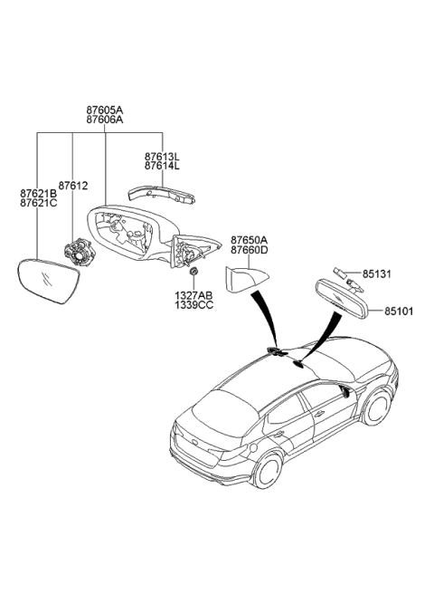 2012 Kia Optima Outside Rear View Mirror Assembly, Left Diagram for 876102T110