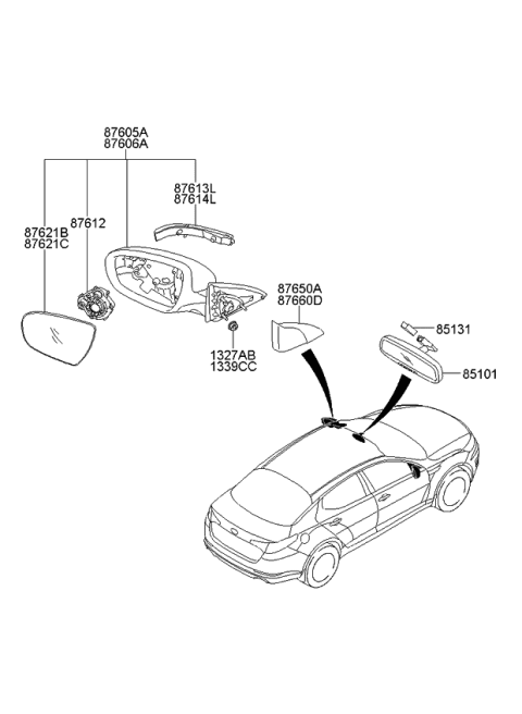 2013 Kia Optima Mirror-Outside Rear View Diagram