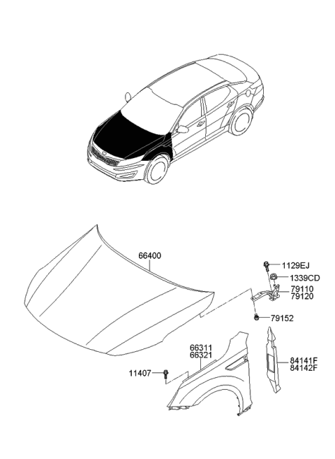 2011 Kia Optima Fender & Hood Panel Diagram