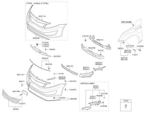 2012 Kia Optima Front Bumper Grille Diagram for 865612T000