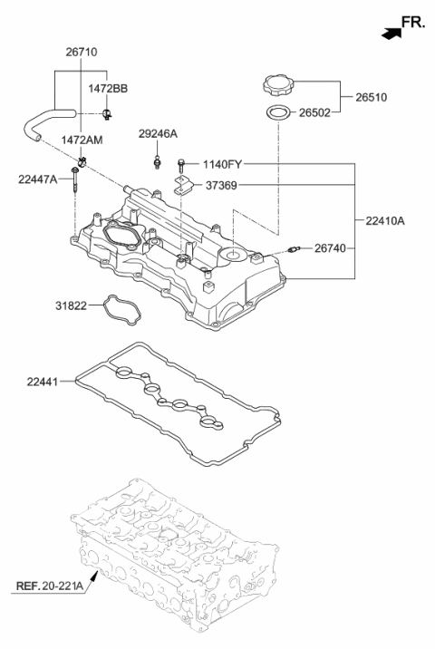 2011 Kia Optima Gasket-Rocker Cover Diagram for 224412G700