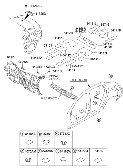 2011 Kia Optima Anti Pad-Center Floor Rear Diagram for 841152T000