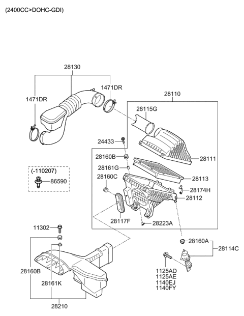 2012 Kia Optima Air Cleaner Assembly Diagram for 281102T500