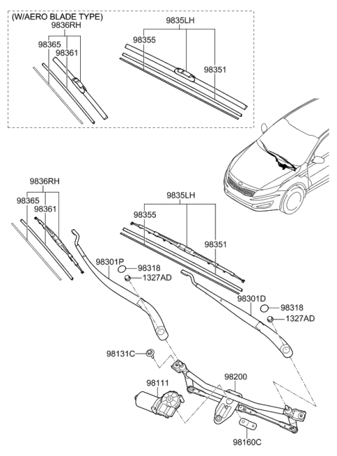 2013 Kia Optima Linkage Assembly-Windshield Wiper Diagram for 981202T000