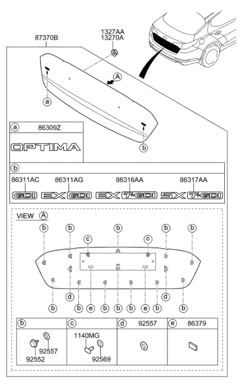 2012 Kia Optima Moulding Assembly-Back Panel Diagram for 873702T410