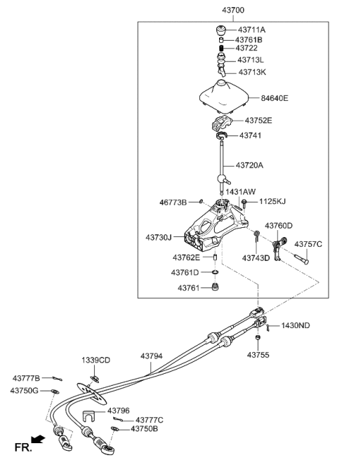 2012 Kia Optima Manual Transmission Shift Control Cable Diagram for 437943S100