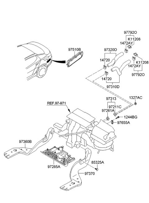 2011 Kia Optima Duct-Rear Heating,LH Diagram for 973603S000