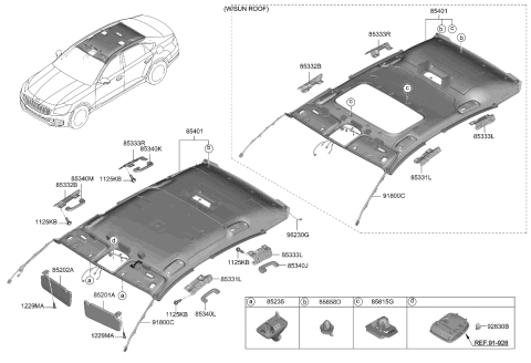 2019 Kia K900 Sunvisor & Head Lining Diagram