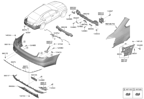 2020 Kia K900 Rear Bumper Upper Cover Diagram for 86640J6000