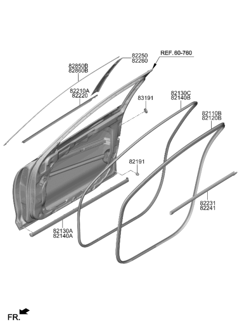 2020 Kia K900 MOULDING Assembly-FRT Dr Diagram for 82850J6000