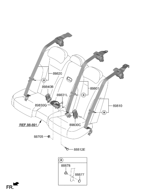 2019 Kia K900 Rear Seat Belt Buckle Assembly Diagram for 898B0J6100RBQ