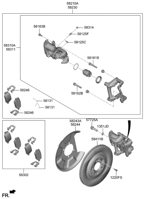 2019 Kia K900 Rear Brake Caliper Kit Diagram for 58311D2A71
