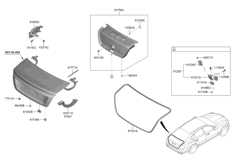 2019 Kia K900 Trunk Lid Latch Assembly Diagram for 81230J6010