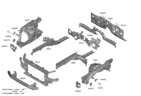 2020 Kia K900 Fender Apron & Radiator Support Panel Diagram