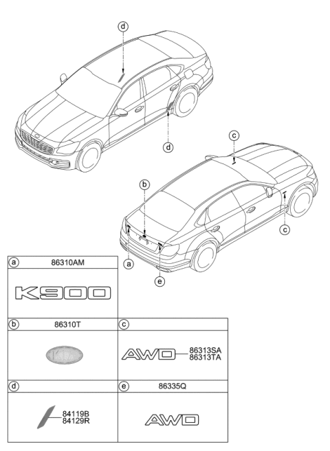 2019 Kia K900 All Wheel Drive Emblem, Right Diagram for 86318J6000