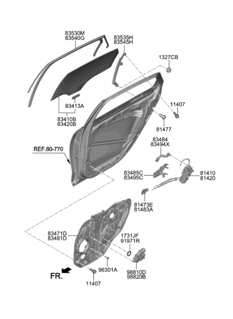 2019 Kia K900 Glass Assembly-Rear Door Diagram for 83410J6000