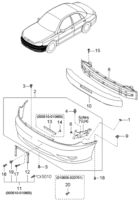 2001 Kia Rio Side Plate-FBUMPER,RH Diagram for 0K30A50043